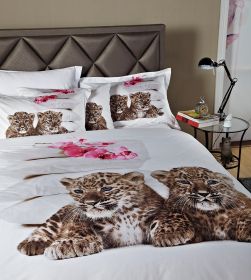 Twin Size Duvet Cover Sheets Set, Baby Leopards