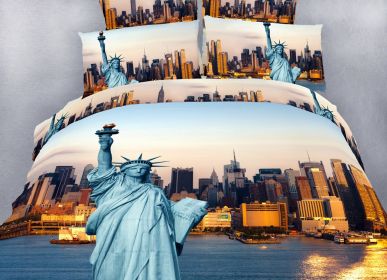 Twin Size Duvet Cover Sheets Set, Statue of Liberty