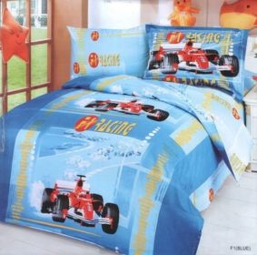 Twin Size Duvet Cover Sheets Set, Car Racing Blue