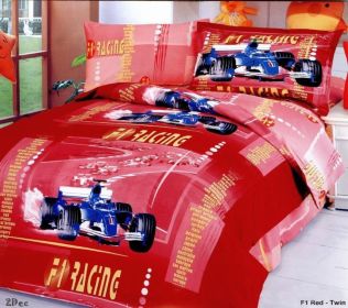 Twin Size Duvet Cover Sheets Set, Car Racing Red