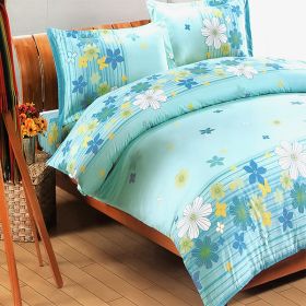 Blancho Bedding - [Turquoise Flowers] 100% Cotton 5PC Comforter Set (Full Size)