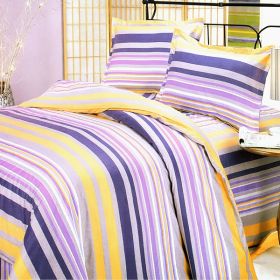 Blancho Bedding - [Purple Yellow Stripes] 100% Cotton 4PC Duvet Cover Set (King Size)(Comforter not included)