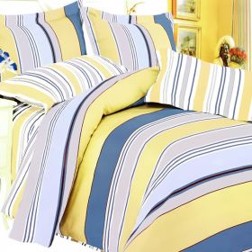 Blancho Bedding - [Golden Blue Stripes] 100% Cotton 5PC Comforter Set (King Size)