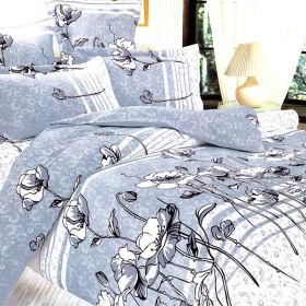 Blancho Bedding - [Pale Blue Lotus] 100% Cotton 4PC Duvet Cover Set (King Size)(Comforter not included)