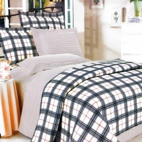 Blancho Bedding - [Red Black Plaid] 100% Cotton 4PC Duvet Cover Set (Full Size)(Comforter not included)