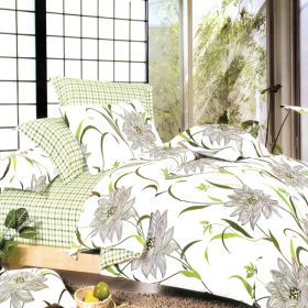 Blancho Bedding - [Green Lotus] 100% Cotton 4PC Duvet Cover set (Full Size)(Comforter not included)