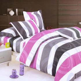 Blancho Bedding - [Pink Purple Swirls] 100% Cotton 5PC Comforter Set (Full Size)