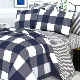 Blancho Bedding - [Navy & White] 100% Cotton 5PC Comforter Set (Full Size)