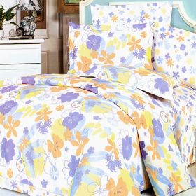 Blancho Bedding - [Purple Orange Flowers] 100% Cotton 4PC Comforter Set (Twin Size)