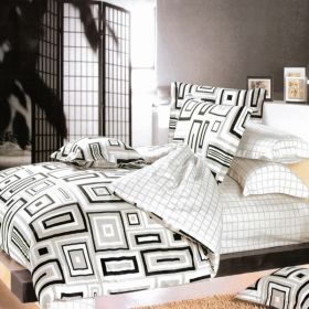 Blancho Bedding - [Black & White] 100% Cotton 4PC Comforter Set (Twin Size)