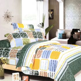 Blancho Bedding - [Green Blocks] 100% Cotton 5PC Comforter Set (Full Size)