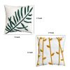 17 x 17 Inch 2 Piece Square Cotton Accent Throw Pillow Set; Leaf Embroidery; White; Green; Yellow; DunaWest